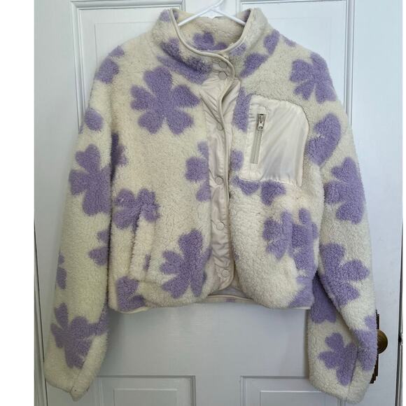 Thread & Supply Jackets & Blazers - NEW Thread & Supply High Pile Fleece Floral Jacket Lavender Cream Women's XS